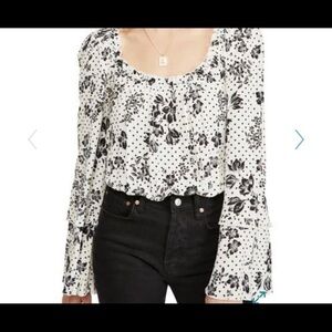 FREE PEOPLE One on One Ivory Floral Black and White Polka Dot Bodysuit NWT